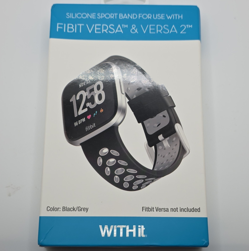 WITHit Silicone Strap Band for Fitbit Versa Versa 2 Lite SE - Black/Gray
